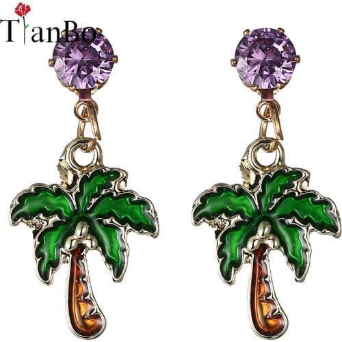 TianBo 2017 Hot Sale Fashionable Drop Oil Stud Earrings Personality Coconut Tree Shape Pendientes Charm Earrings For Girl