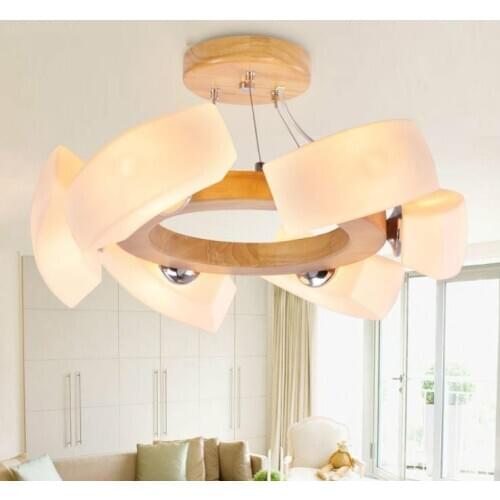 Nordic solid wood Pendant Lamp simple glass bedroom dining room lamp individual creativity wooden living room lamp