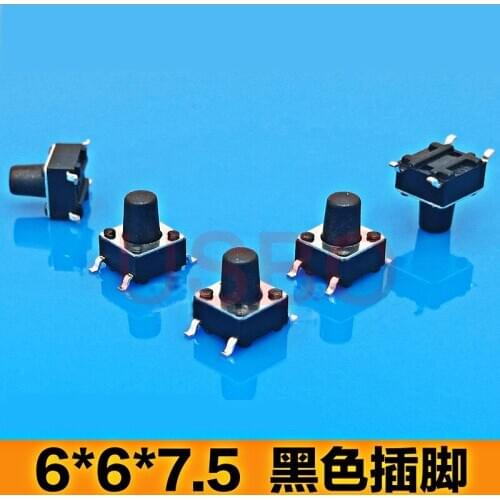 SMT Touch Switch Micro Tactile Push Button Switch Tact 4 Legs 6*6*7.5mm Black