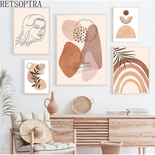 Modern Nordic Morandi Style Abstract Picture Poster Sun Moon Mountains Canvas Painting Bedroom Wall Decor Print Frameless Boho