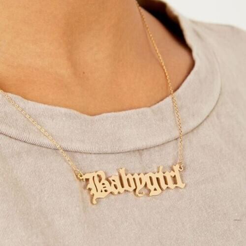 Old English Necklace For Women BABYGIRL Pendants Necklaces Stainless Steel Chain Choker Birthday Gift Girlfriend Jewelry Gift