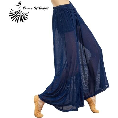 Loose High Waist Classical Dance Pants Gauze Modern Practice Clothes Women Sprinkle Silver Mesh Dress Wide Leg Trousers One Size