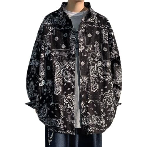 Thin Bandana Shirt Men Polyester Long Sleeve Paisley Printed Shirts Mens Vintage Loose Spring Autumn Male Clothing 2021