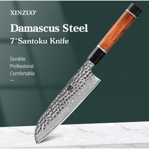XINZUO 7'' Inches Santoku Knife Janpanse 67 Layers Damascus Steel VG10 High Carbon Sharp Blade Meat Cutting Knives Tools