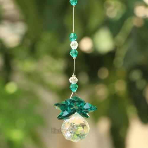 Green Crystal Ball Suncatcher Feng Shui Prisms Pendant Pendulum Hanging Window Decor 20mm