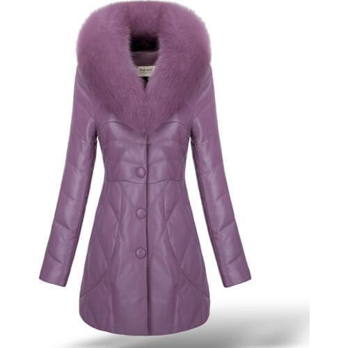 Genuine Real Sheepskin Leather Suede Down Parkas Coat Jacket Fox Fur Collar Winter Women Fur Outerwear Coats 3XL VK2015