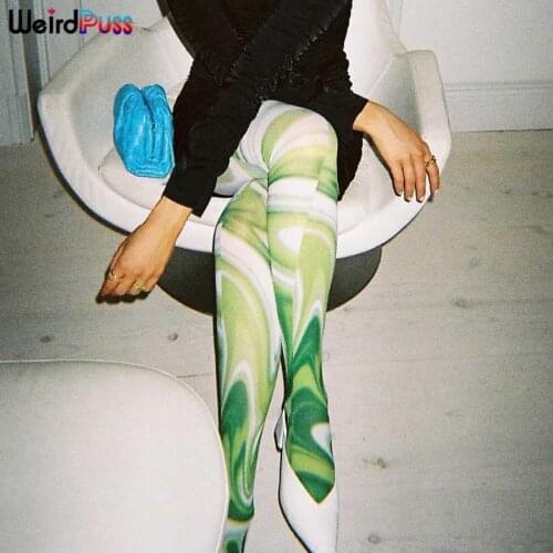 Weird Puss Asthetic Print Skinny Women Medium Waist Tights Pants Leggings 2021 Trend Stretchy Casual Streetwear Fitness Trousers