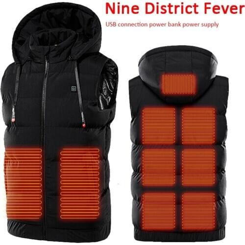 9 Areas Heated Vest Jacket Men Women Usb Infrared Electric Heating Sleeveless Warm Waistcoat Vest for Motorcycle Riding Hunting
