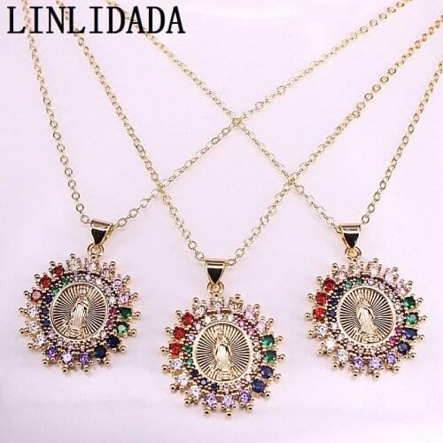 10Pcs Trendy Gold Color Micro Pave Rainbow /Clear Cz Brass Religious Charms Necklaces Pendants, Men Women Jewelry