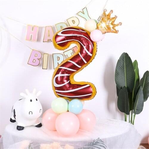 15Pcs Cute Donut Aluminum Film Balloon Decoration Balloon Biscuit Balloon Children Birthday Number Balloon Donut Theme Party