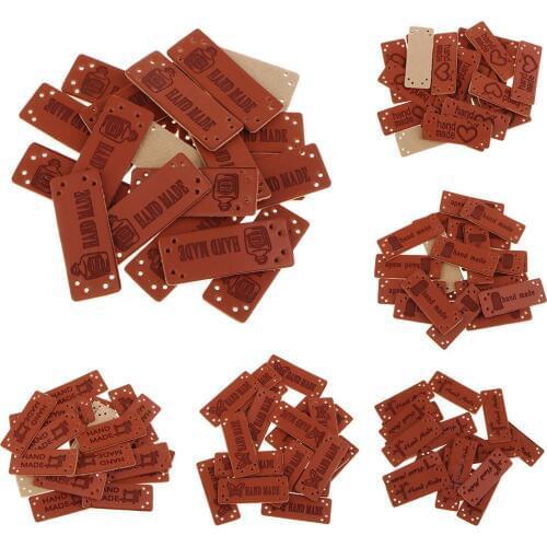 20Pcs/Pack Leather Handmade Label Tags for DIY Sew Clothes Craft Embellishment Knit DIY Patches Brown