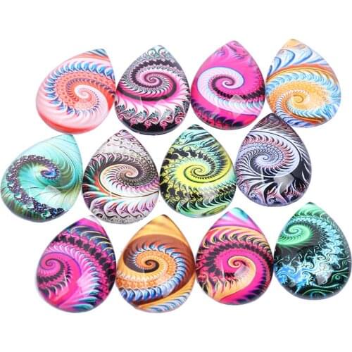 Reidgaller 20pcs mixed swirl photo teardrop glass cabochon 18x25mm diy flatback handmade jewelry findings for earrings pendants