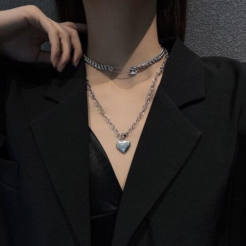 2021 Korean Fashion Double Love Necklace for Women Clavicle Chain Trend Simple Hip-hop Sweater Sweater Chain Accessories Jewelry