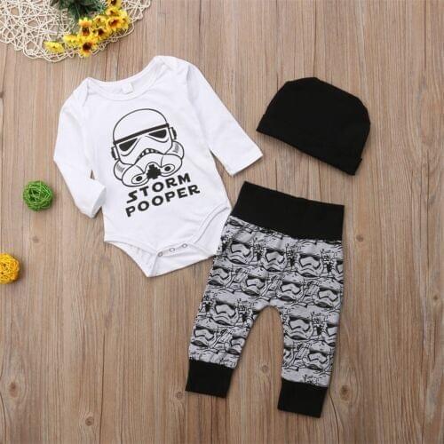 Spring Cool Newborn Baby Boys Cotton Top Romper Pants Leggings Hat 3Pcs Outfit Clothes Casual Costume