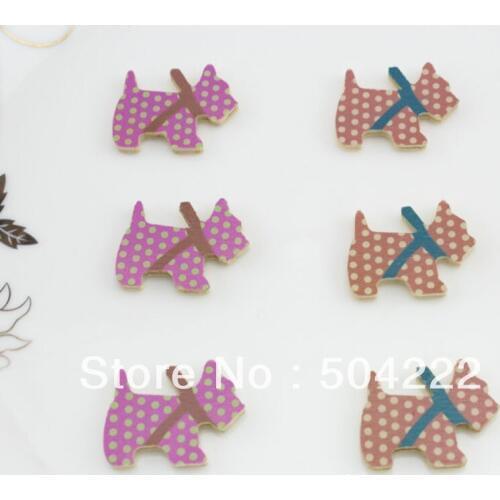 300pcs sale natural Wood pendants charm scottie dog cabochon Decorating chic home decoraton handmade buttons for diy D25