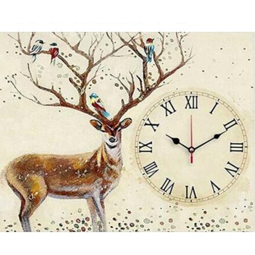 5D diamond painting animal deer clock mosaic 3D cross stitch sewing kit diamond embroidery DIY wall sticker home decoration
