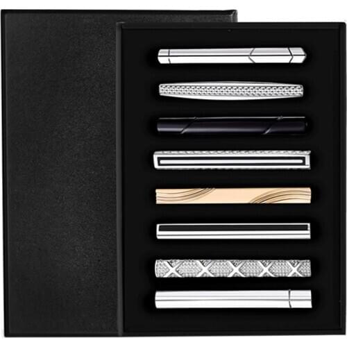 8 Pcs Tie Clips Set for Men Tie Bar Clip Set for Regular Ties Necktie Wedding Business Clips with Box, Color B: 8 Pcs + a tie cl