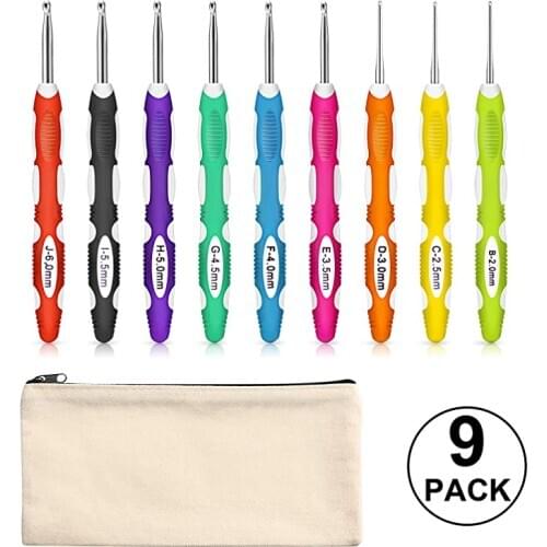 9 Pcs Crochet Needle Set Ergonomic Yarn Knitting Needles Sewing Tools Set Knit Gauge Scissors Stitch Holder Hook For Knitting