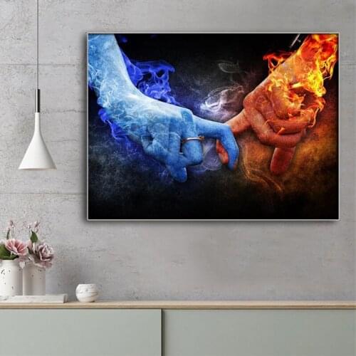 5D Diamond Embroidery Hand in Hand Picture Diamond Painting Ice Fire Hand Holding Diamond Mosaic Christmas Gift Wedding Decorati