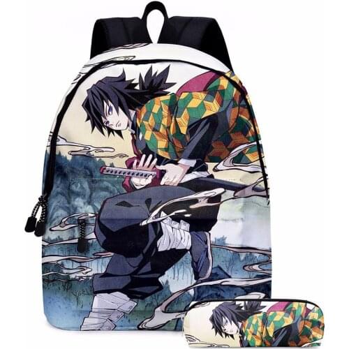 Anime Demon Slayer Kimetsuno Yaiba Backpack Multi-pocket Boys Girls School Bag For Teenage 2pcs/set