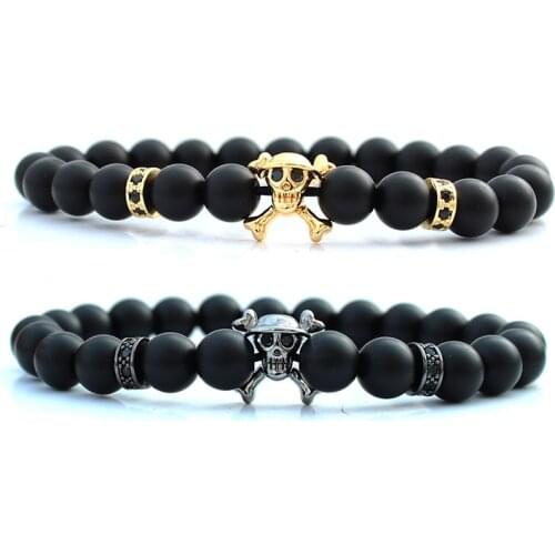 ONE PIECE SKULL braclet mens jewellery stone beads bracelet for men jewelry beaded mens braclets accesorios hombre armbanden
