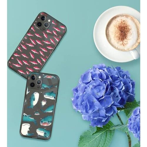 Shark Phone Case For iPhone 12 11 8 7 se 2020 pro X XS XR MAX Plus Black Transparent Cover