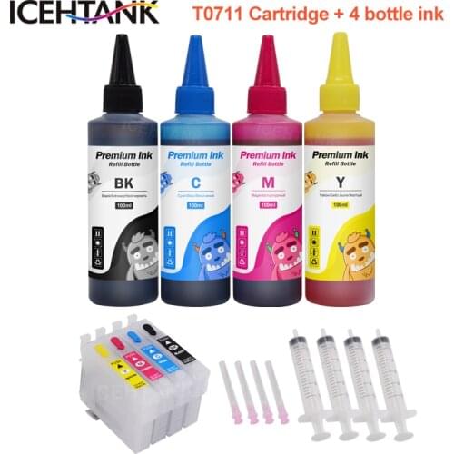 T0715 Refill Ink Cartridge For Epson T0711 Stylus DX6050 DX7000 DX7000F DX9400 DX9400F Printer + 100ml Bottle Refill ink Kit