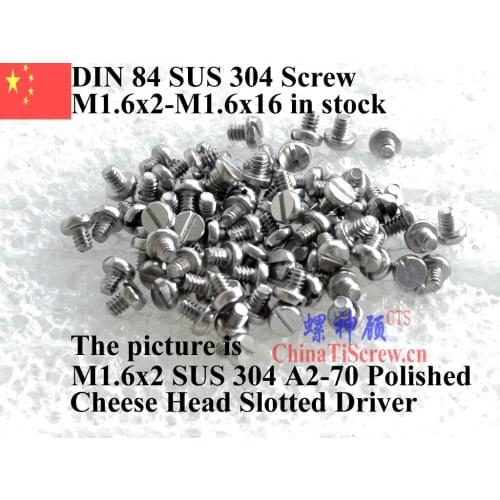 Stainless Steel screws M1.6x10 DIN 84 Cheese head Slot Driver A2-70 Polished ROHS 100 pcs
