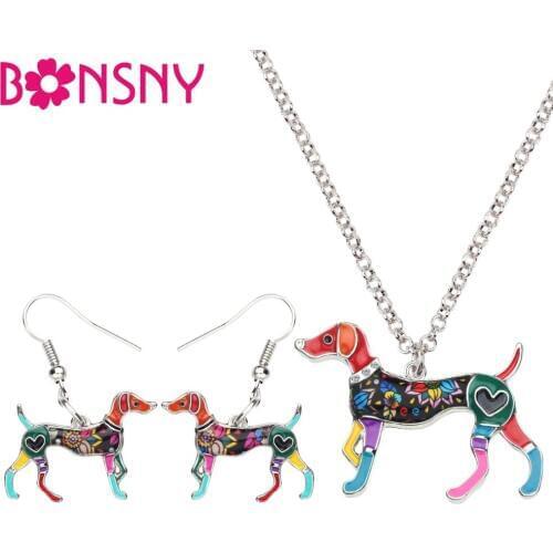 Bonsny Statement Enamel Alloy Elegant Whippet Dog Earrings Necklace Animal Jewelry Sets For Women Girls Teens Decoration Charms