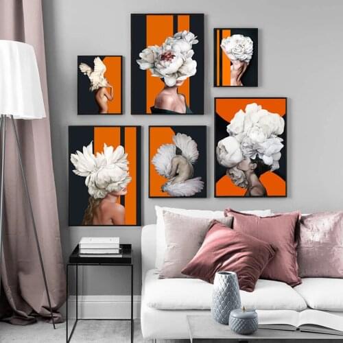 Head Flower Lady Figure Posters Wall Art Canvas Print Nordic Modern Fashion Picture Home Decor Painting Design for Living Room