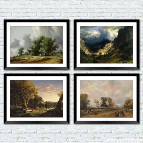 No frame classical figures mountain landscape canvas printings oil painting printed on cotton home wall art decoration picture