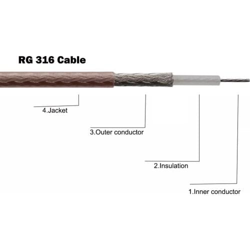 RG316 Cable RF Coaxial Cable 2.5mm 50 Ohm Low Loss for Crimp Connector