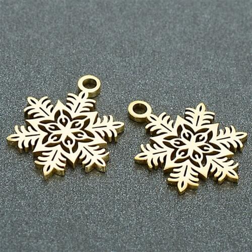 Miasol 2 Pcs 12mm Gold Color Plating 316L Stainless Steel Snowflake Charms Pendants Pendulum With Star For Diy Jewelry Making