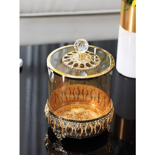 Metal Glass Candy Jar Storage Tank Storage Jar Decoration Creative Light Luxury Modern American Living Room Home Decoration