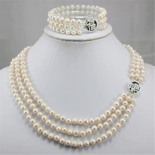 Fashion Classic Freshwater Pearls Jewelry Set Necklace Bracelet Top Elegant Party Wedding Gift Fashion Costume Pearl Jewelry Set