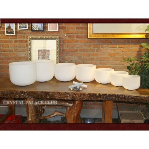 8-12" 7pieces one set frosted crystal singing bowls C D E F G A B note with 7pcs free mallets 440HZ or 432HZ standard