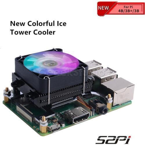 New! Low-Profile Ice Tower Cooling Fan Metal Case 7 Colors RGB Changing LED Light with Bracket for Raspberry Pi 4 B / 3B+ / 3B