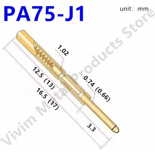 PA75-J1 Spring Test Probe Durable Brass Test Probe Sleeve Length 27.8mm Household Convenient Gold Plated Test Tool 100 PCS