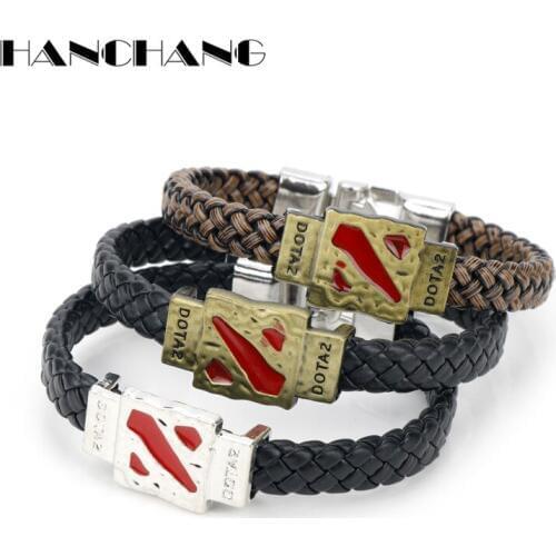 HANCHANG Dota 2 Game Braided PU Leather Bracelet Men Woman Punk Jewelry Cosplay Bangle Wrist Band Bracelet