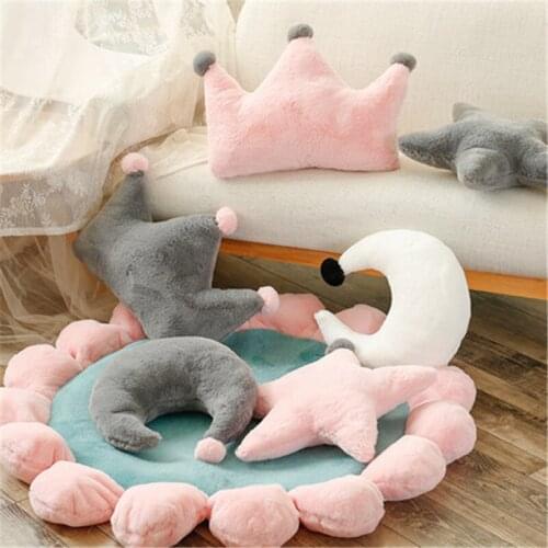 Plush Sofa Pillow Bedside Back Cushion Crown Heart-Shaped Star Pillow Bay Window Seat Cushion Girl Bedroom Decor Cute Floor Mat
