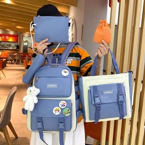 Casual Women Backpacks Light Teenage Girl Schoolbag Nylon Women Backpack School Bags for College Student Lady Rucksack 4 Pcs Set