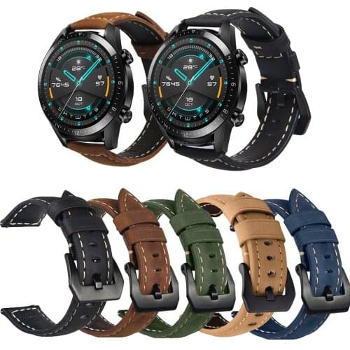 Crazy Horse Genuine Leather Strap Band for Huawei Watch GT 2 GT2 GT2E strap for GT2 pro Honor Magic watchbands 20mm 22mm