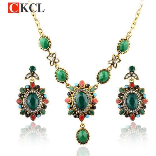 Luxury Vintage Turkish Jewelry Multi Colour Gold Color Chunky Earrings Women Jewelry Fashion Jewellery Sets