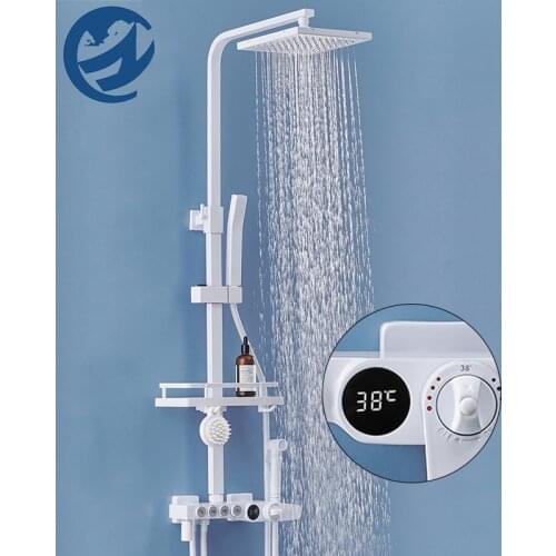 H Quality White Thermostatic Digital Display Shower Faucet Brass Water Flow Power Generation Bathroom Shower Faucet Set