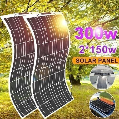Solar panel kit complete 12v flexible 300w 150w battery charger solar cells home system 5v usb for phone car boat RV caravan