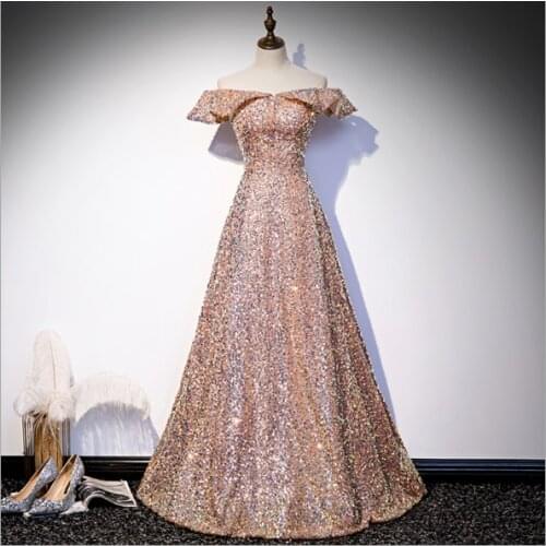 Strapleaa Sequines Prom Evening Dresses New Arrival A-Line Party Gown Backless Lace up back Vestidos Summer