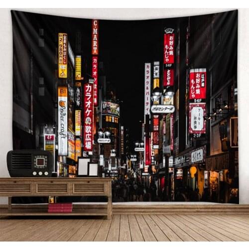 Tokyo night tapestry city nightlife Japanese style wall hanging bedroom home decoration bohemian hippie printed bed sheet
