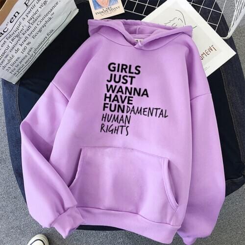Letter Print Hoodies Loose Sweatshirts Pullovers Feminist Feminism Women Girls Just Wanna Have Fundamental Human Rights