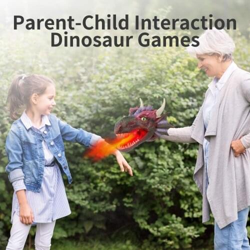 Triceratops Head Hand Puppet Toys Spraying Fire Soft Vinyl Rubber With Sound Light Dinosaur Hand Puppet Toy For Kids Model Gift