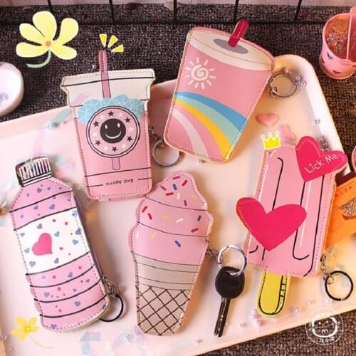 Creative Wallet Key Chain Leather Beverage Ice Cream Shape Wallet Collection Wallet Key Bag Pendant Small Wallet